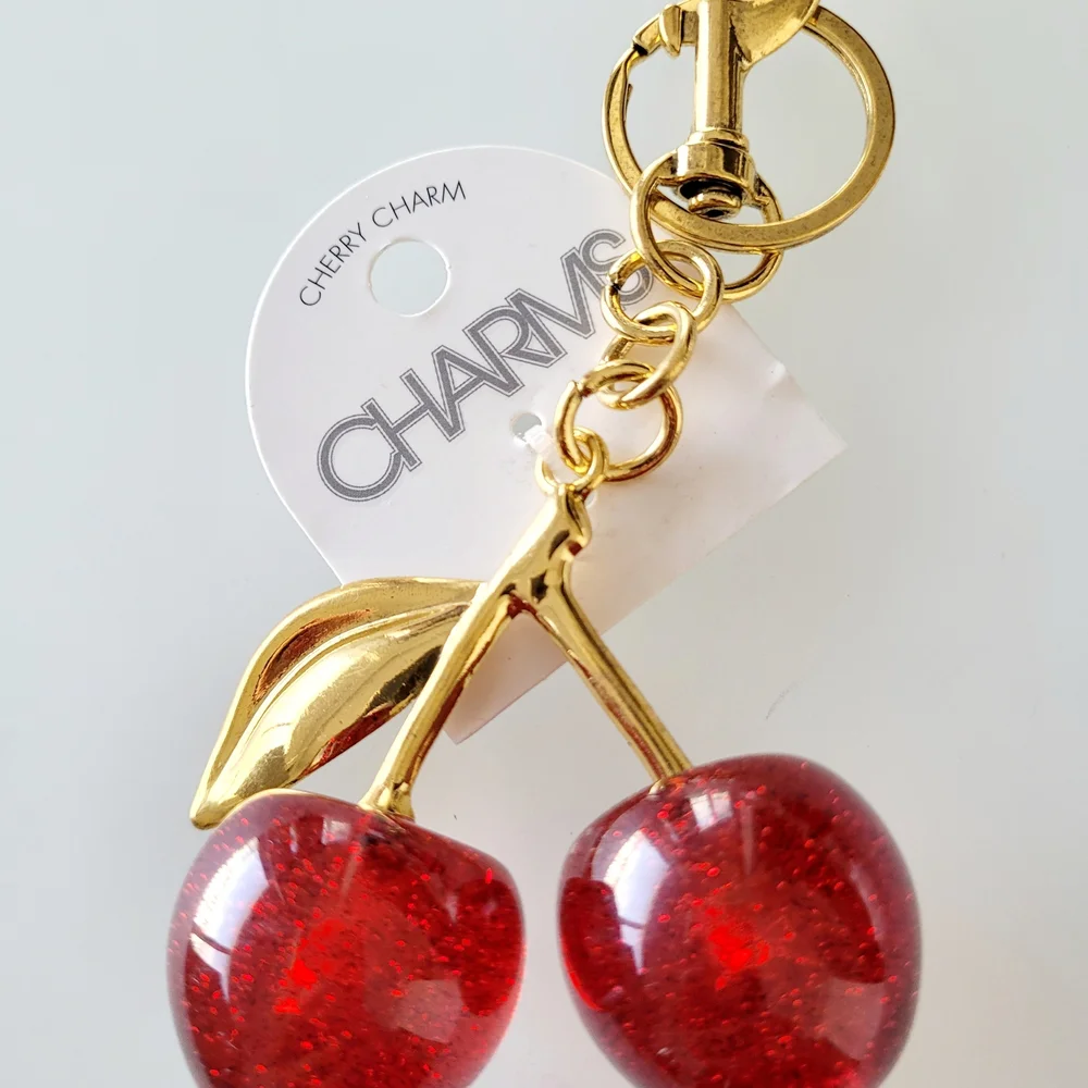 Cherry Charm Red Glitter  Charm/Keychain - Picture 2 of 2